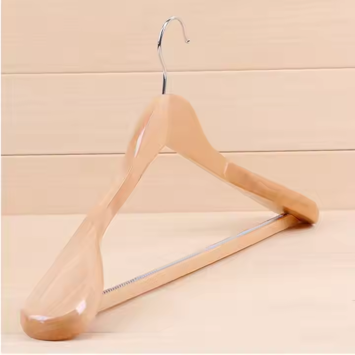 Natural Color Solid Wood Wide Shoulder Coat Hanger Hotel Guestroom Wooden Hanger