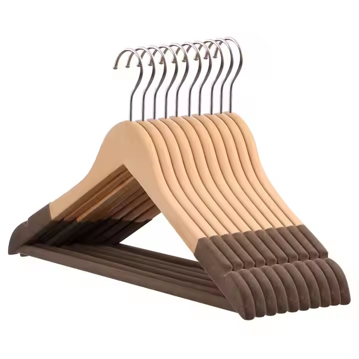 High-grade Flocking Clothes Hanger Wooden Non-slip Velvet Clothes Hanger Wooden Clothes Hanger