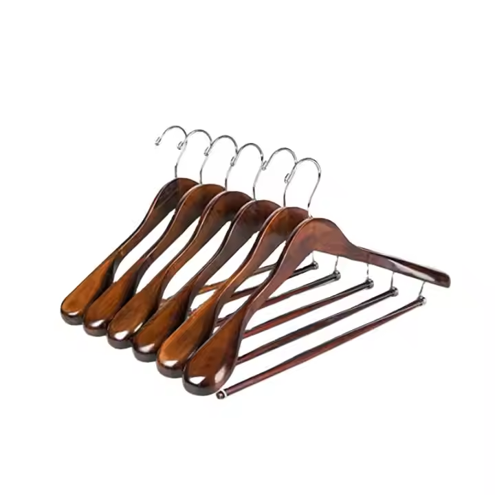 Factory Custom Solid Wood Wide Shoulder Suit Hangers Durable Hotel Room Wooden Hangers