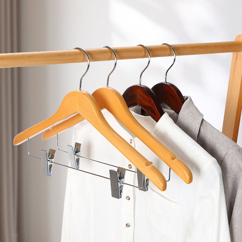Premium Hotel Guestroom Skirt Hanger with Flat Clip Household Solid Wood Woman's Hanger