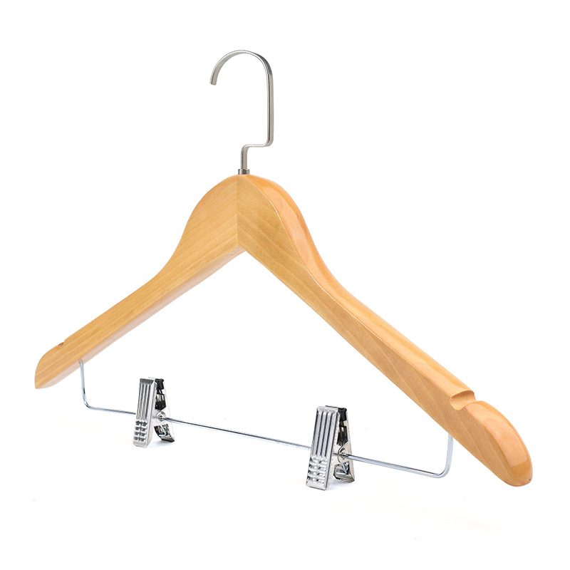 Premium Hotel Guestroom Skirt Hanger with B Clip Household Solid Wood Woman's Hanger