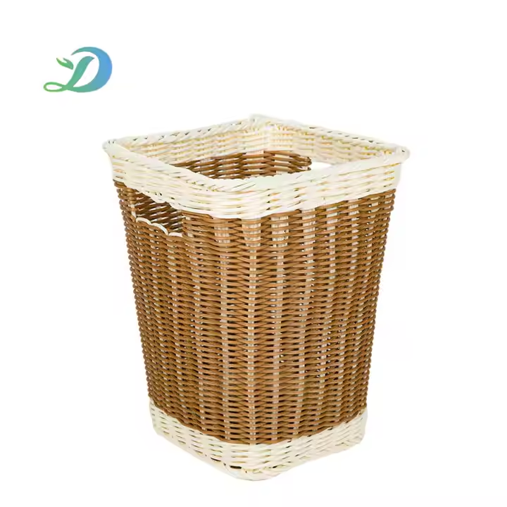 Modern  PP Rattan Mixed Color Towel Basket With Handle Hotel Clothes Storage Basket