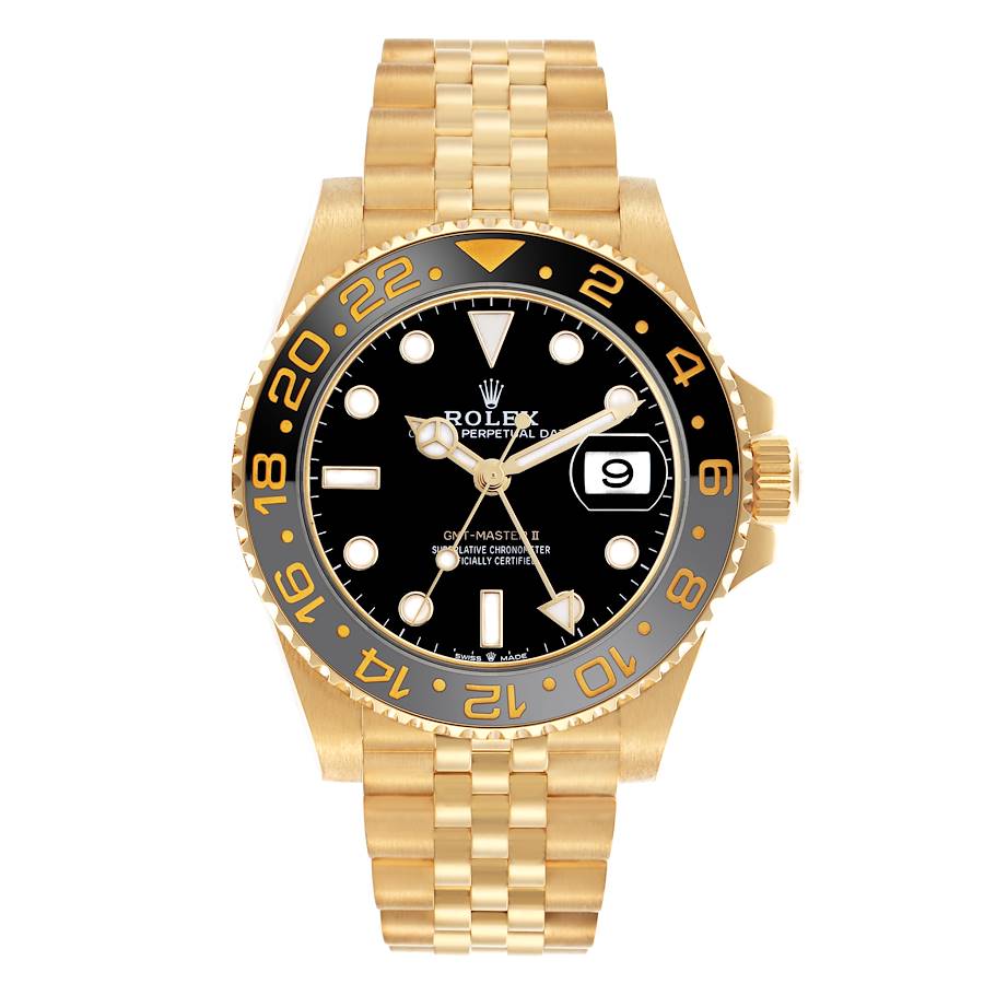 Replica Rolex GMT Master II Black Grey Bezel Yellow Gold Mens Watch 126718