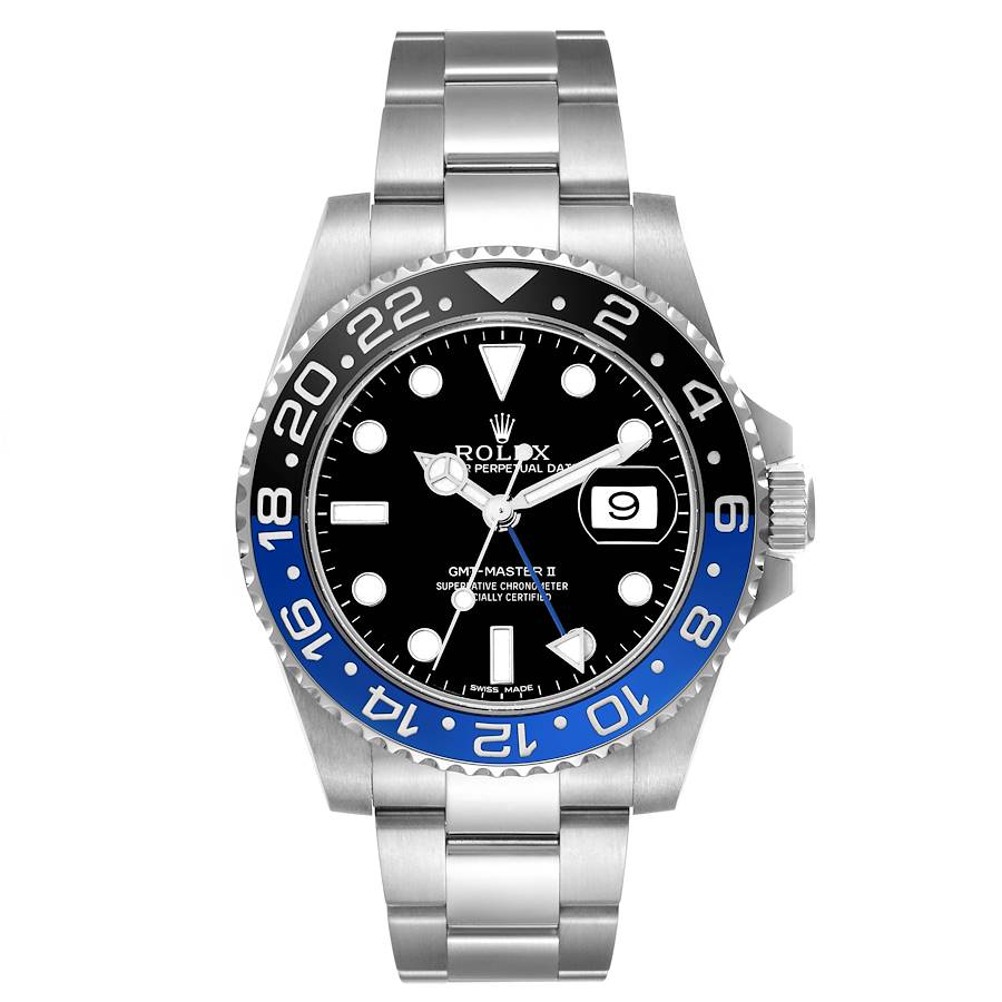 Replica Rolex GMT Master II Black Blue Batman Bezel Steel Mens Watch 116710