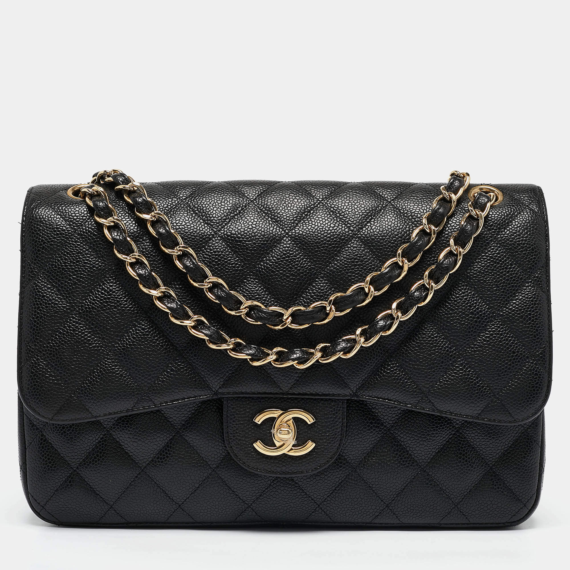 Replica Chanel Black Quilted Caviar Leather Jumbo Classic Double Flap Bag