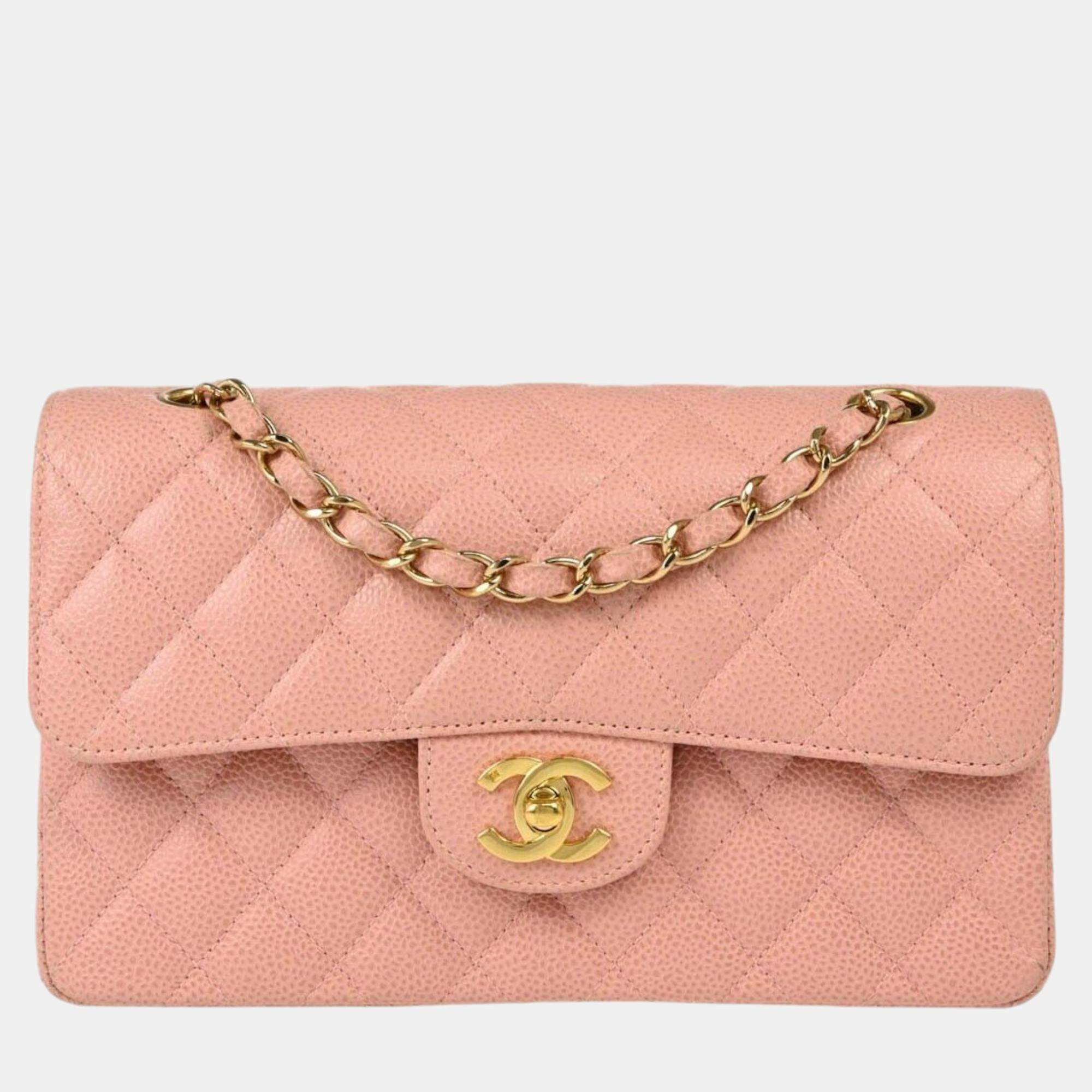 Replica Chanel Pink Calfskin Small Classic Double Flap Shoulder Bag