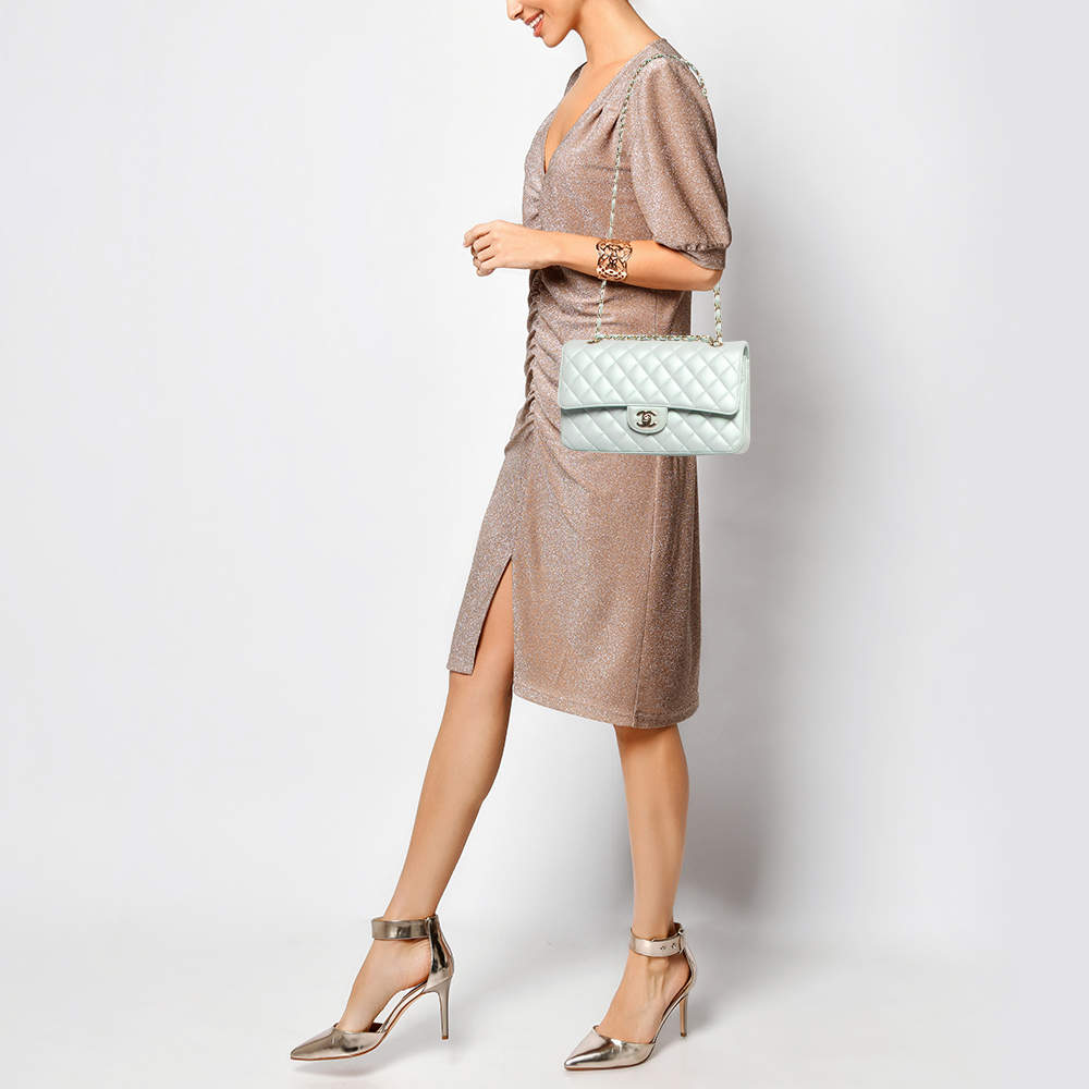 Replica Chanel Green Iridescent Quilted Leather Medium Classic Double Flap Bag