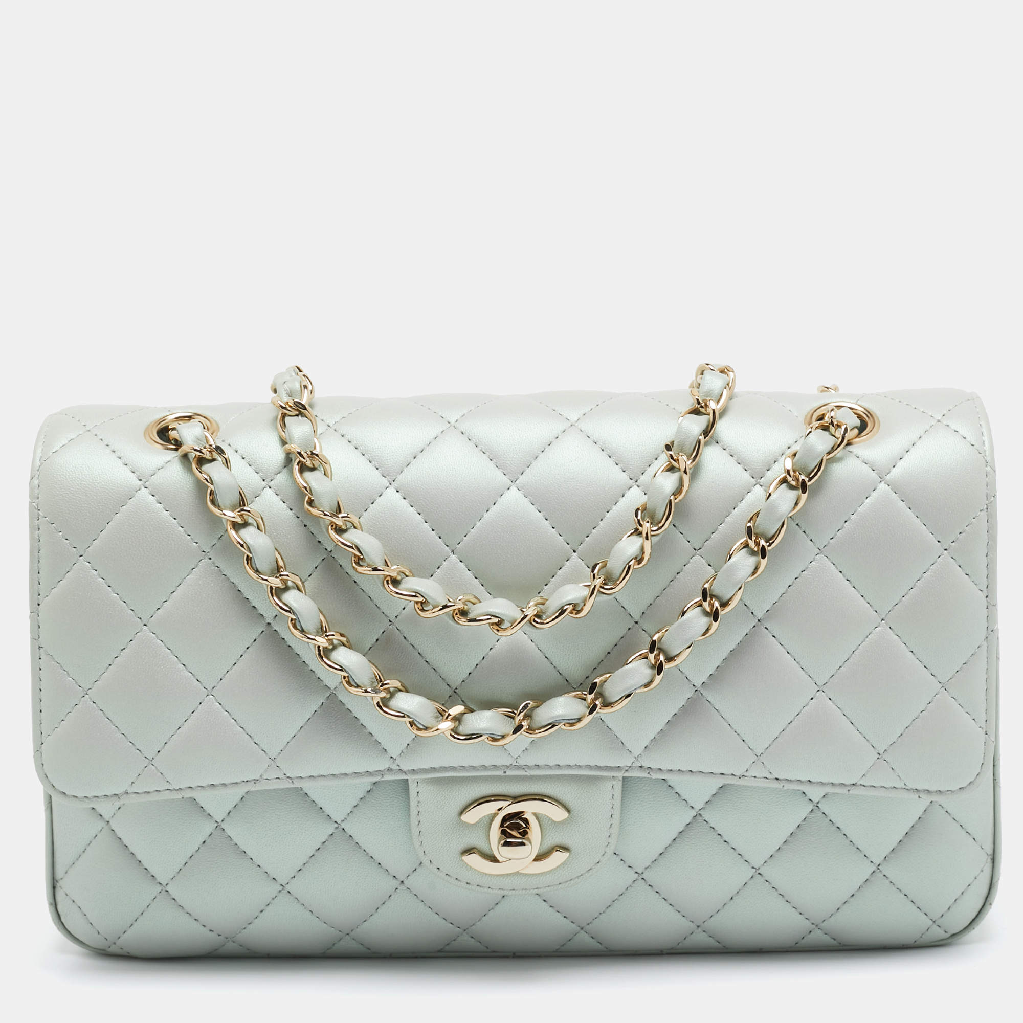 Replica Chanel Green Iridescent Quilted Leather Medium Classic Double Flap Bag