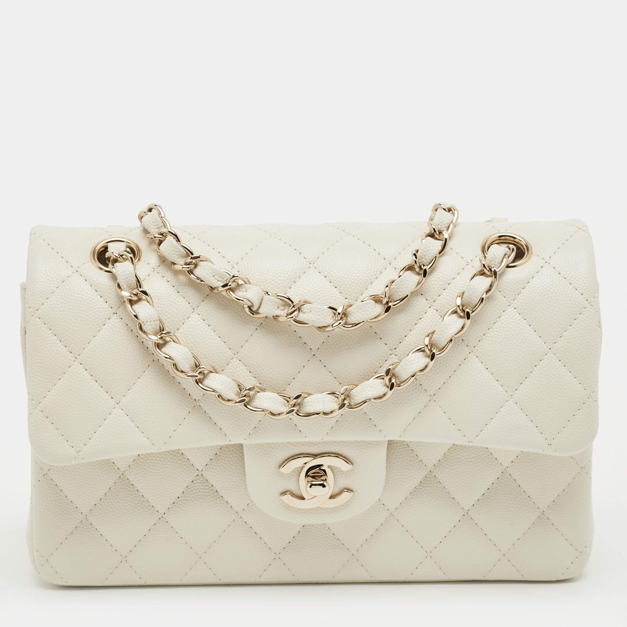Replica Chanel Off White Quilted Caviar Leather Small Classic Double Flap Bag