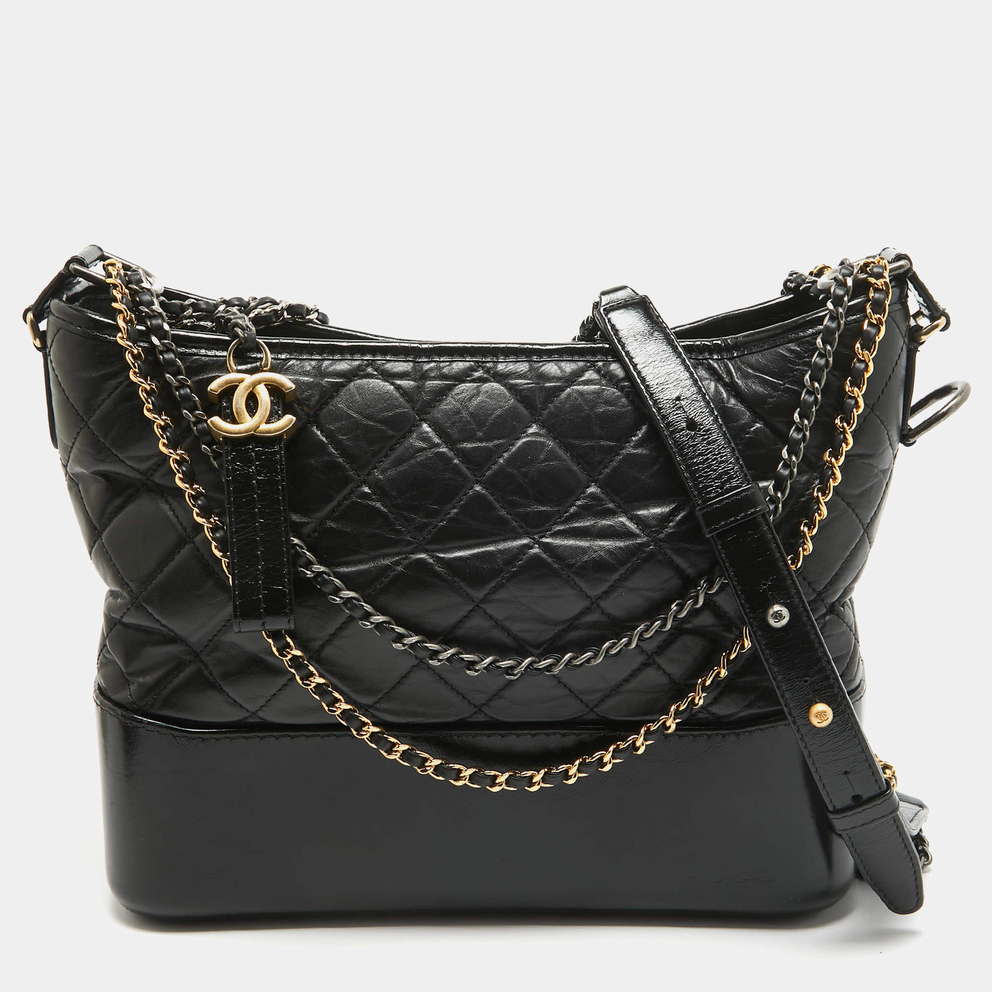 Replica Chanel Black Quilted Aged Leather Medium Gabrielle Hobo