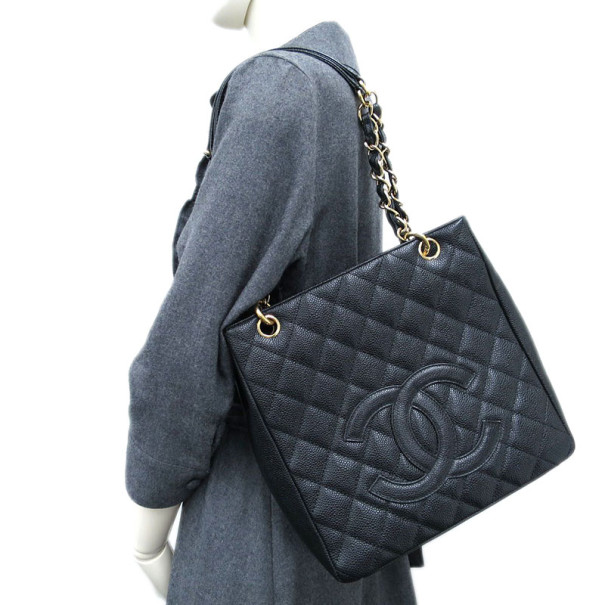 Replica Chanel Black Caviar Petit Shopping Tote PST
