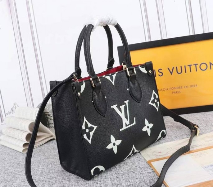 Bicolor Monogram Empreinte Leather Onthego PM In Black And Beige