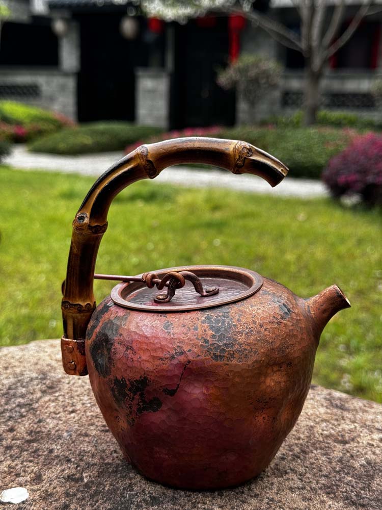 Hand-Hammered Antique Chinese Copper Tea Kettle - 600ml Capacity, 410g | Textured Finish for Stovetop & Electric Use