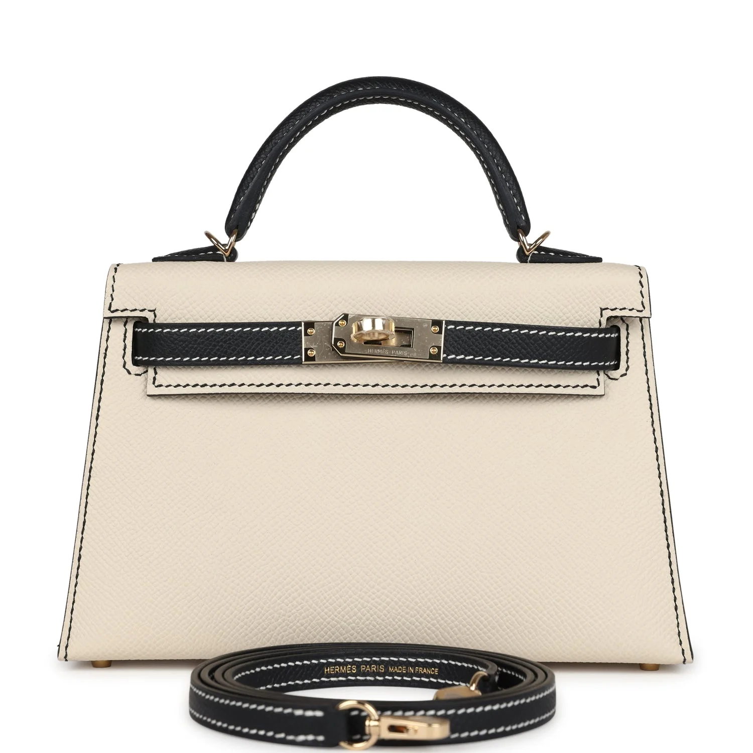 Hermes Kelly Sellier 20 Craie and Black Epsom Permabrass Hardware