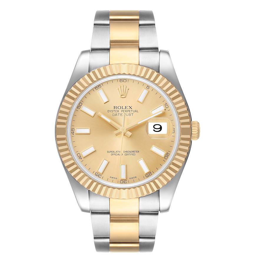 Repliche Rolex Datejust II 41 quadrante champagne acciaio oro giallo orologio uomo 116333