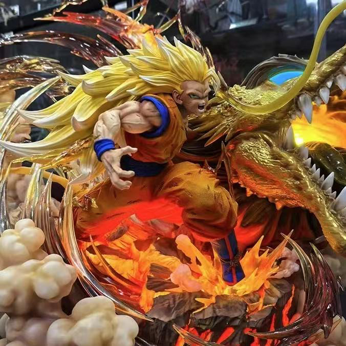 Ultimate "Dragon Glow" SSJ3 Goku Statue - Giant LS Studio Dragon Fist Explosion Figure - Premium LED Gaming Room & Home Gallery Centerpiece