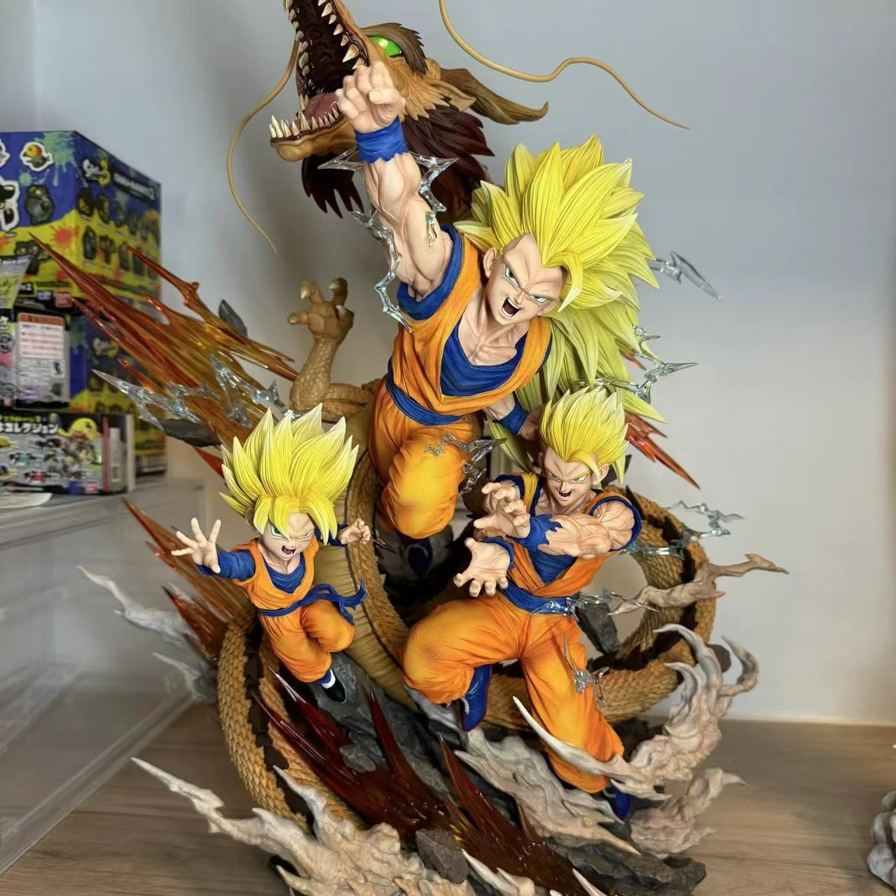 Ultimate Father-Sons Dragon Fist Explosion Statue - SSJ3 Goku, Gohan & Goten Triple Power Scene - Premium Gaming Room Centerpiece