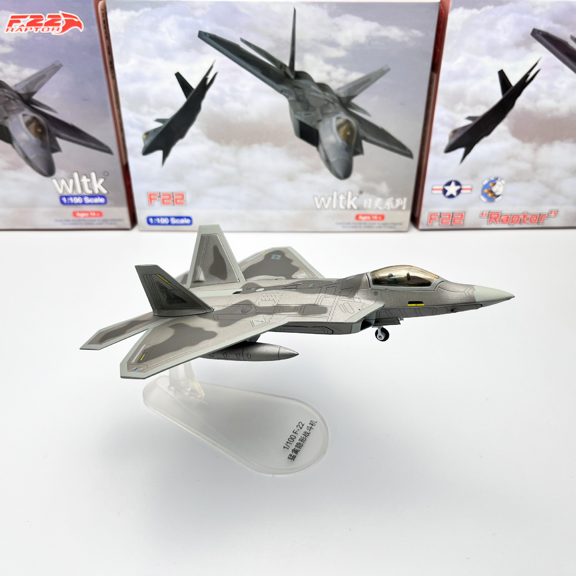 WLTK 1:100 Scale F-22 Stealth Fighter Aircraft Model Alloy Simulation Finished Display Piece F-22 Stealth Fighter Aircraft Model