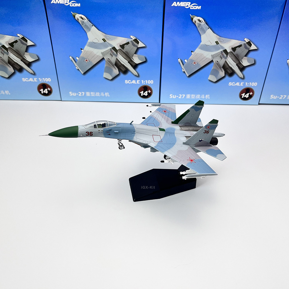 Amer 1/100 Scale Soviet Su-27 Barents Sea Fighter Aircraft Simulated Alloy Static Finished Model Aircraft Display Piece