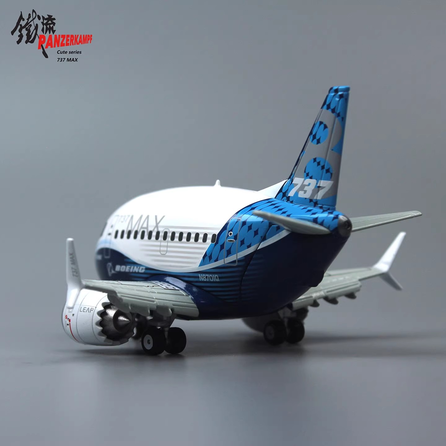 Panzerkampf Boeing 737 MAX Official Demonstrator (Blue Livery) - Cute Q-Style Diecast Plane