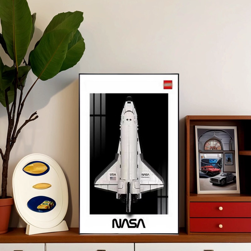 ( Included car)Wall-Mounted Display Case for LEGO 10283 NASA Space Shuttle Discovery - Galaxy Background Art Frame