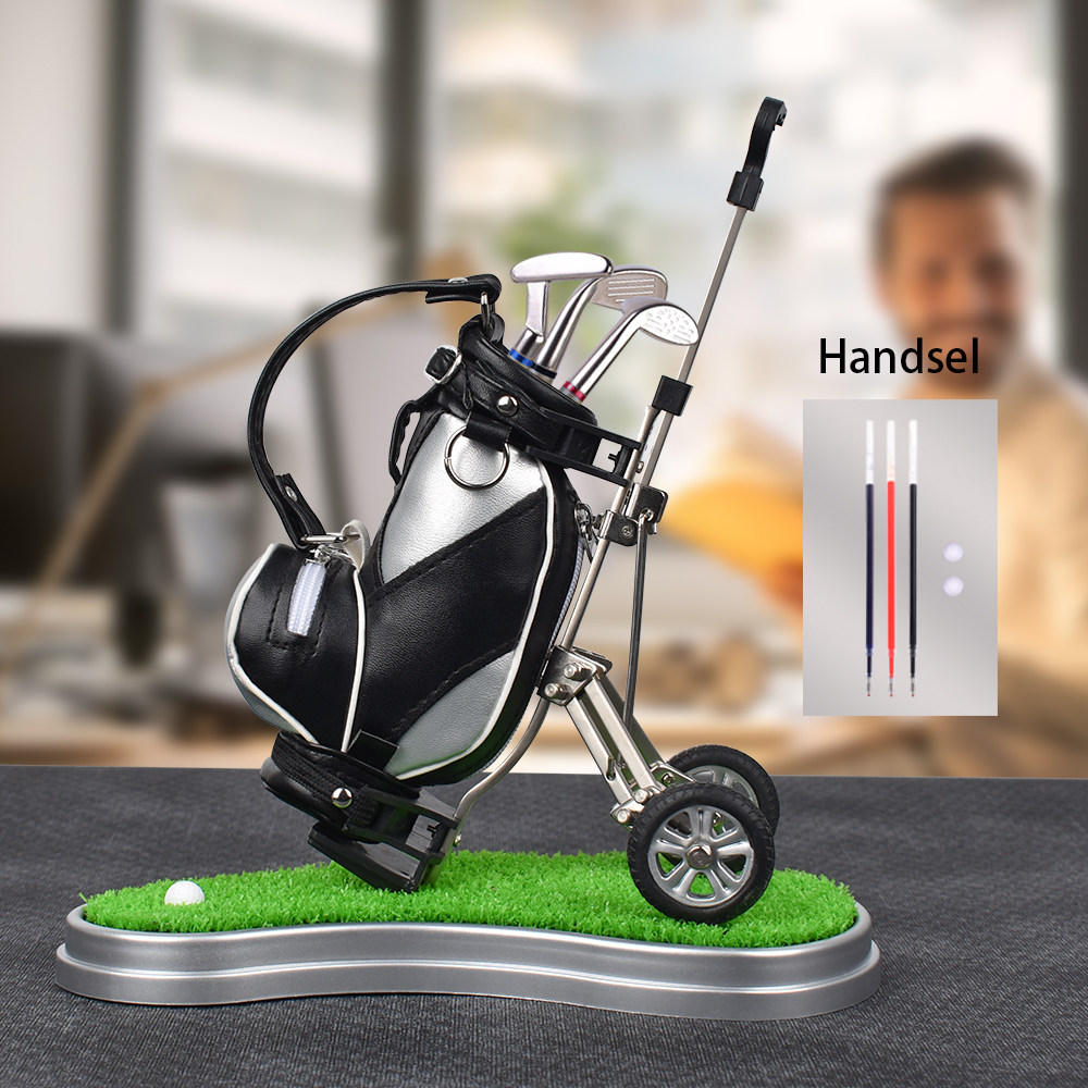 Luxury European Style Golf Desk Ornament & Pen Holder - Creative Mini Golf Bag Office Decoration - Unique Executive Gift for Golfers