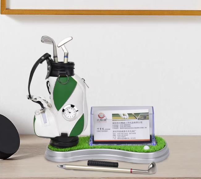 Luxury Mini Golf Bag Pen Holder with 3 Club Pens - European Style Desktop Organizer & Executive Gift for Golfers