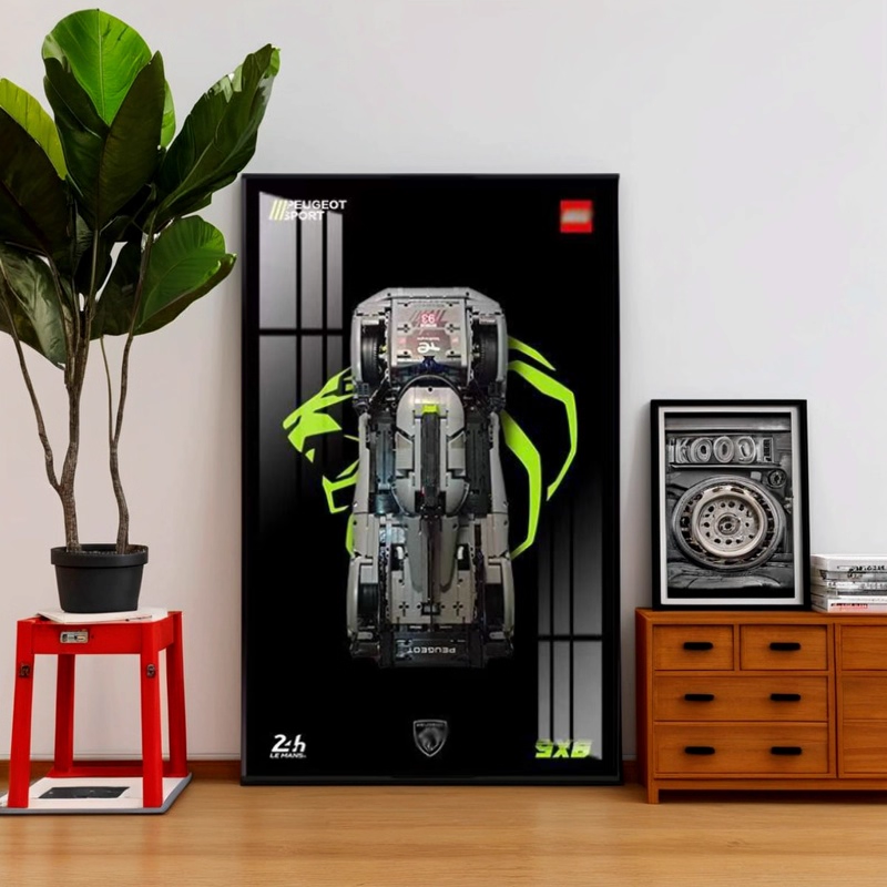  (Included car)Wall-Mounted Display Case for LEGO Technic 42156 Peugeot 9X8 - Le Mans Hypercar Frame & Dustproof Box