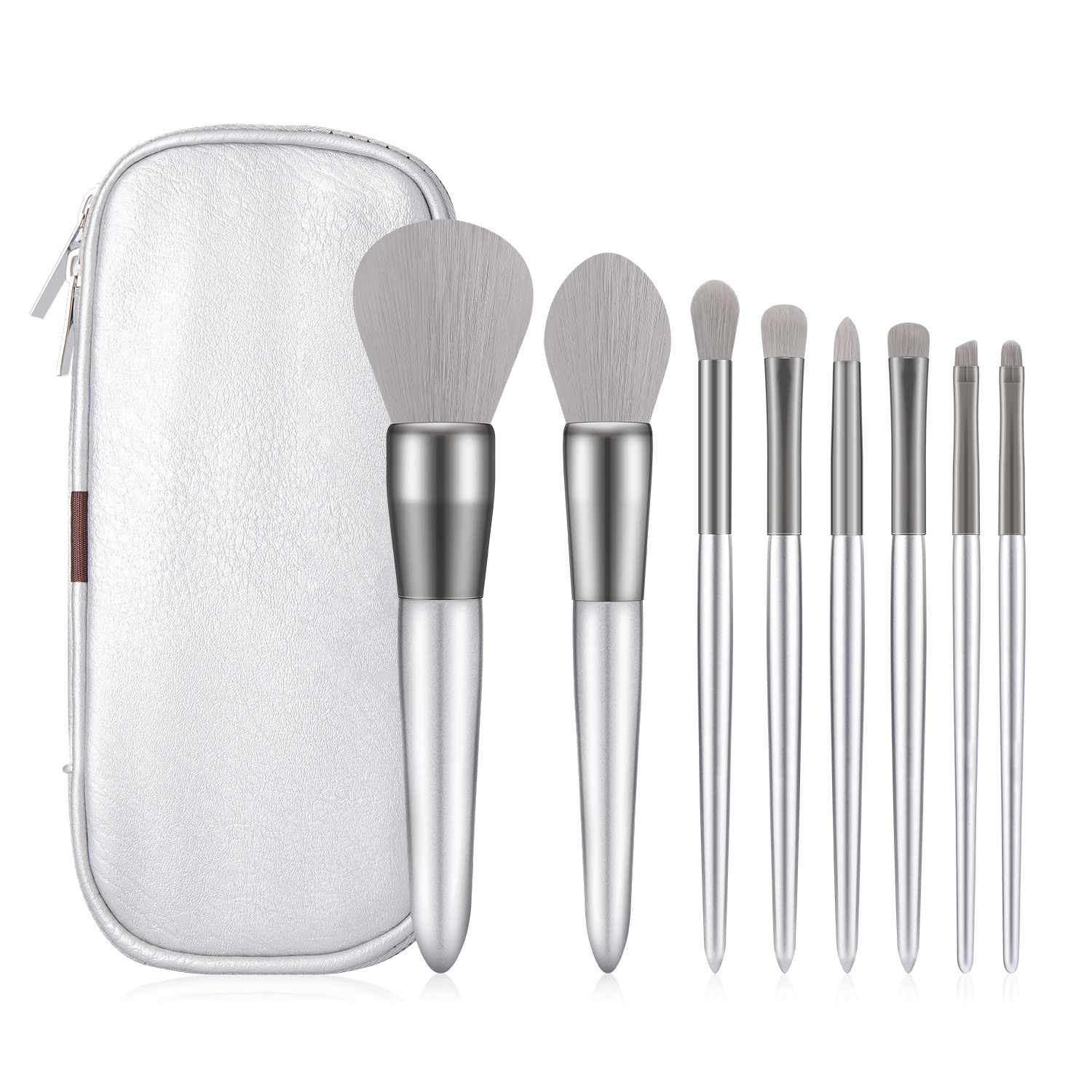 Cosmetic Beauty Tool Silver Makeup Brush Set 8PC Eye Shadow Foundation Powder Eyelash Lip Concealer Blush Set