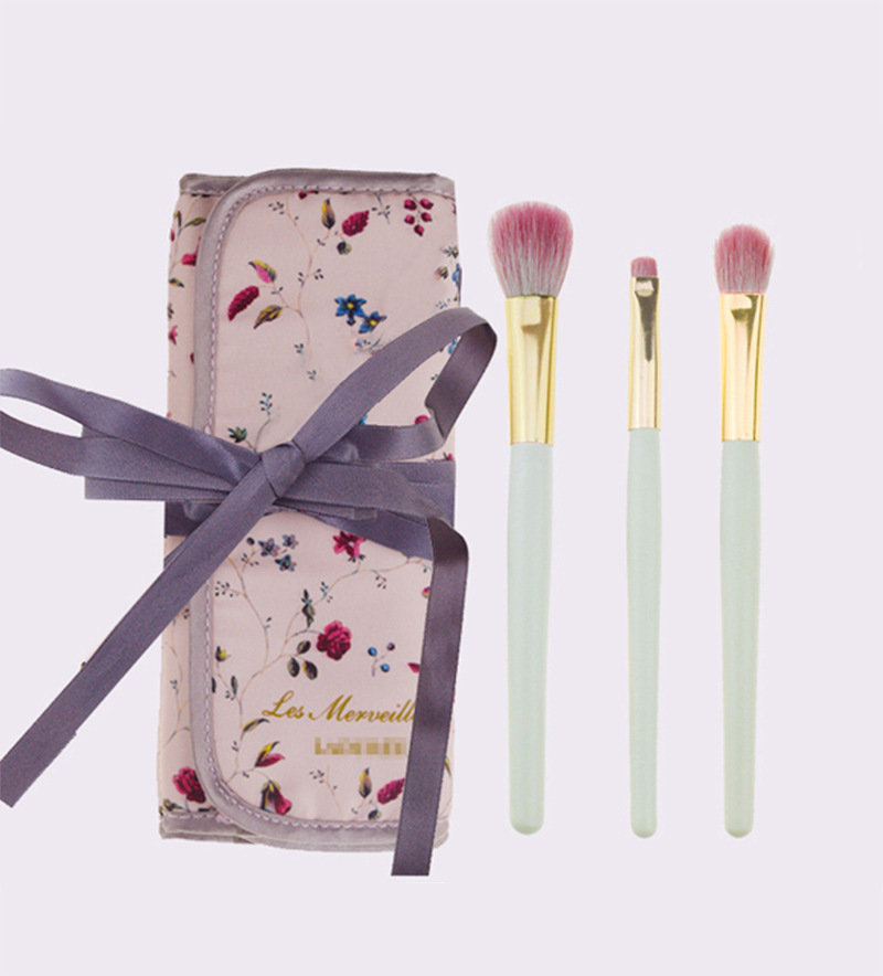 3pcs Matcha Color Practical Eyeshadow Brush Wool Hair Makeup Brush Set Portable OEM with Sack