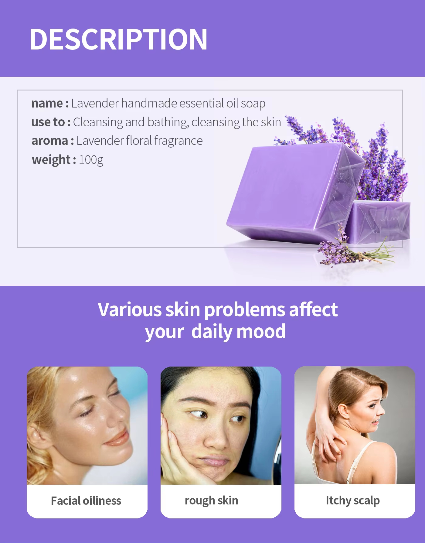 Skin Care Handmade Natural Essential Oil Lavender Soap Bath Soap bar