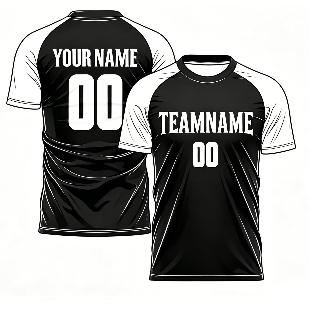 custom black raglan sleeve soccer jersey