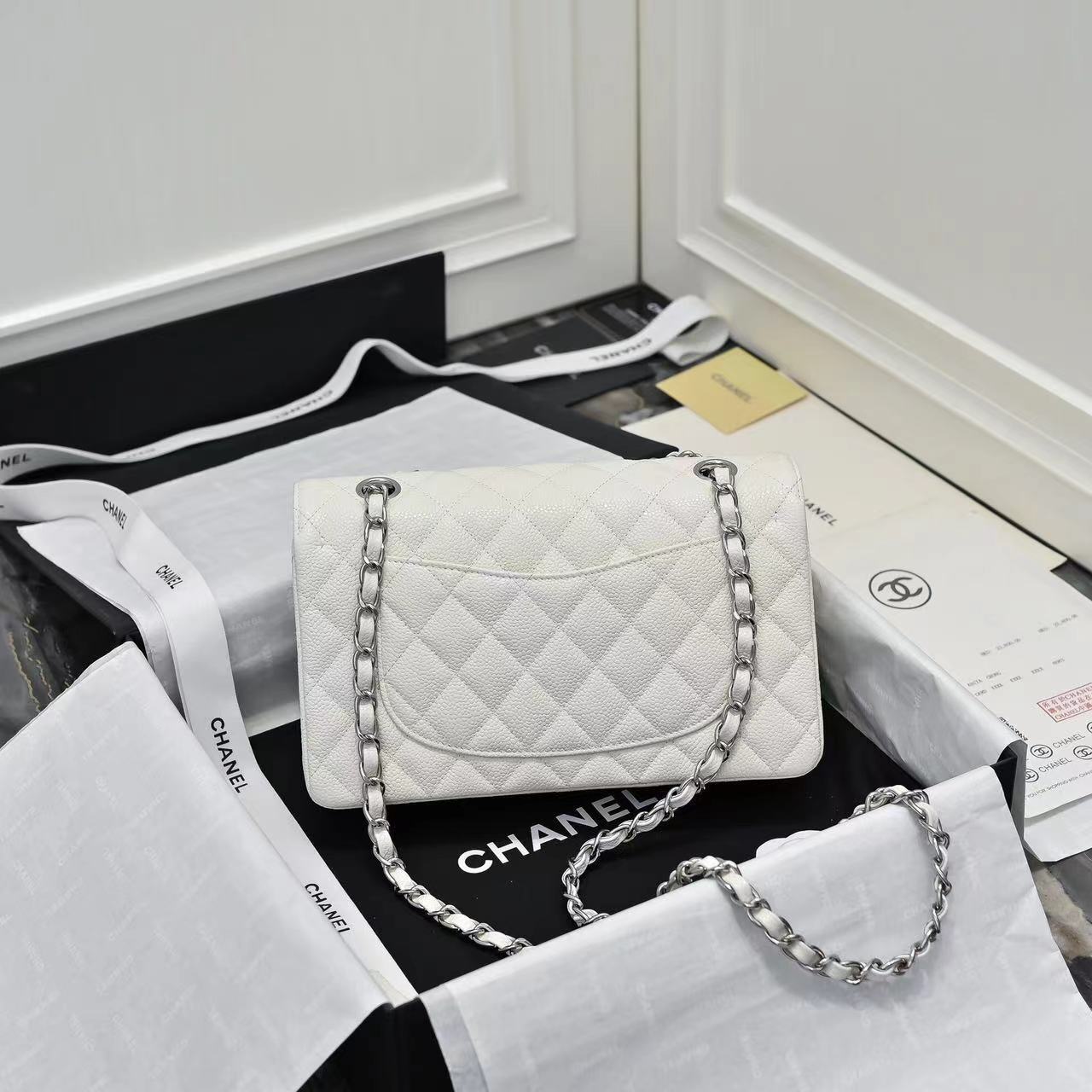 White braided chain shoulder bag tote bag