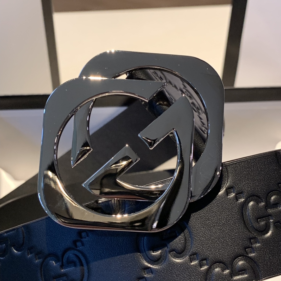 Double G buckle men's belt 4cm width belt genuine leather buckle