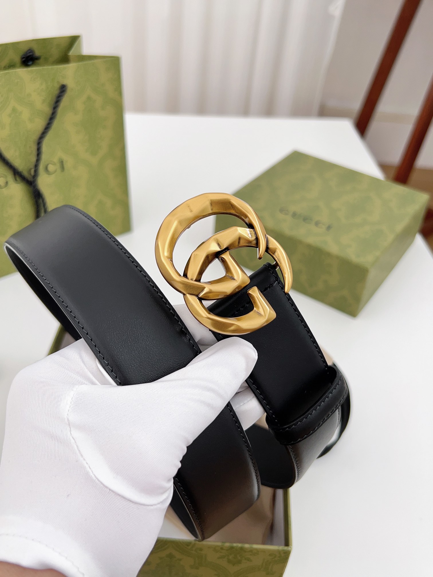 Retro pure copper buckle men's belt