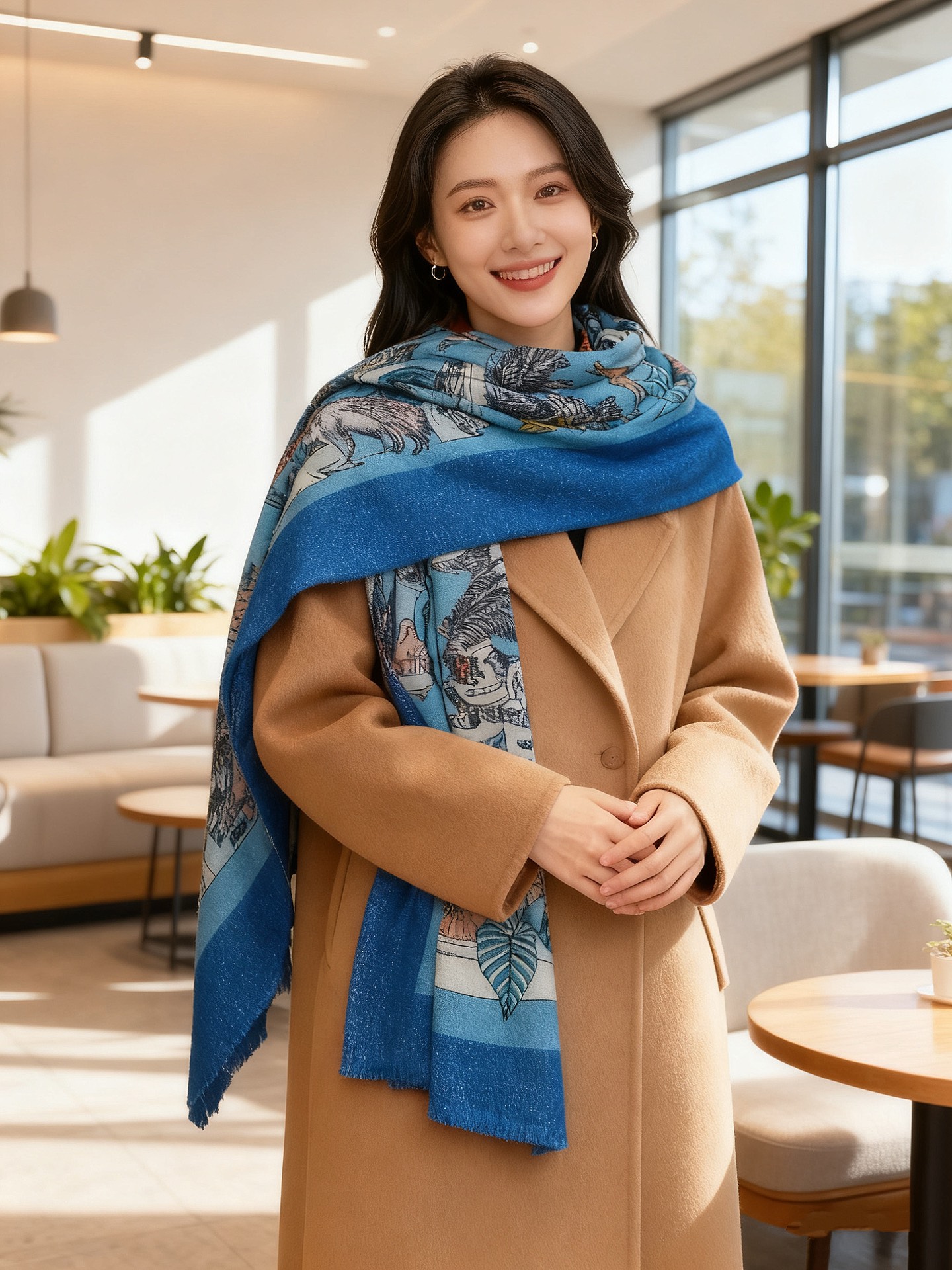 Double-sided cashmere square towel of the same color