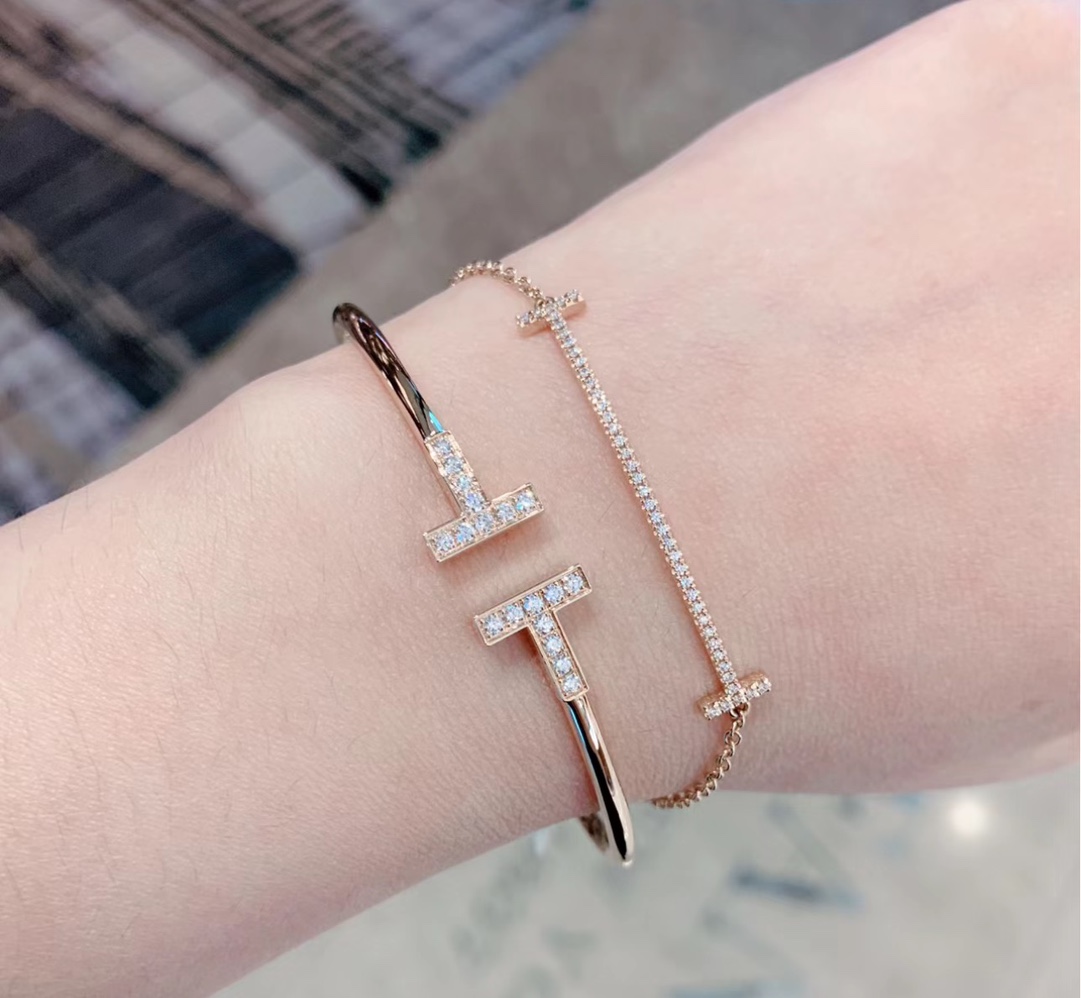 Smile full diamond double T bracelet