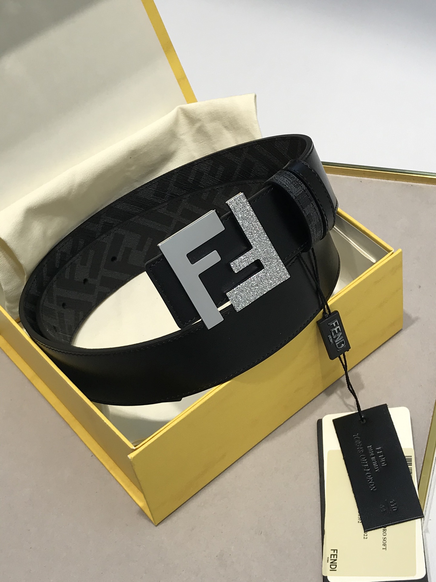 Black calfskin belt 38MM