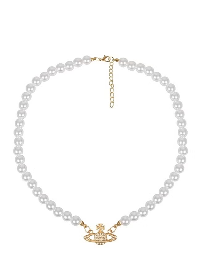 Pearl necklace flash diamond pendant