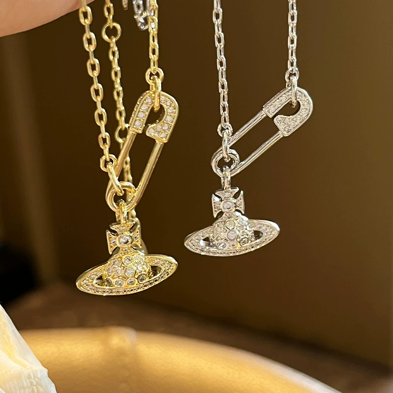 Full Diamond Flat Paper Clip Pearl Clavicle Chain