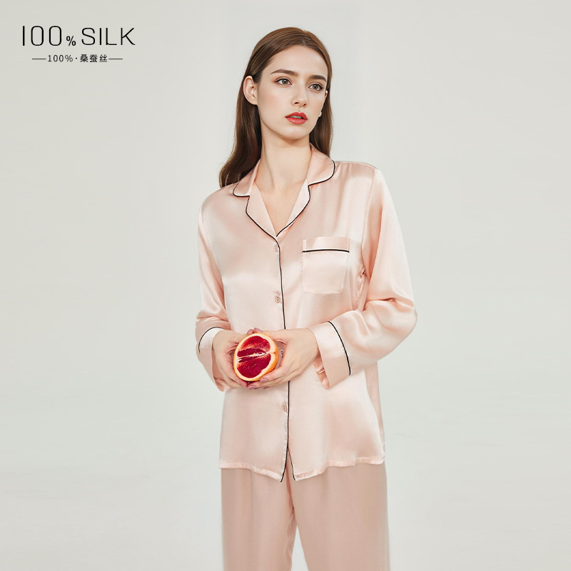 2025 Autumn/Winter New Style Women's Long-Sleeved Silk Pajamas, 100% Mulberry Silk