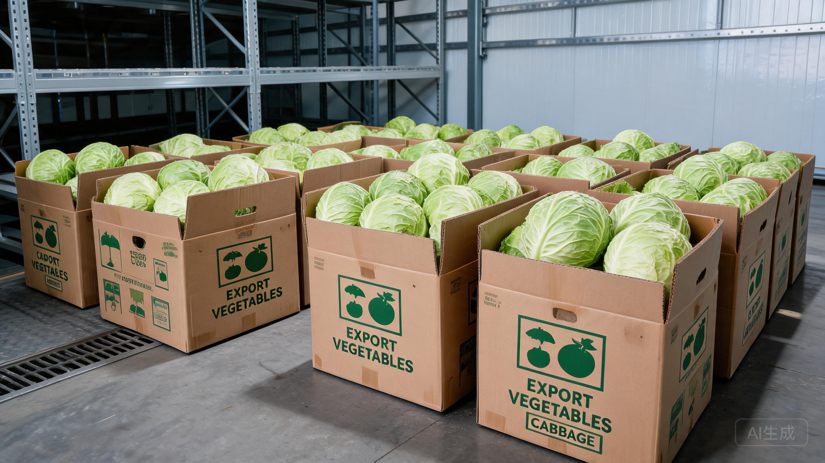 Cabbage export packaging and cold chain