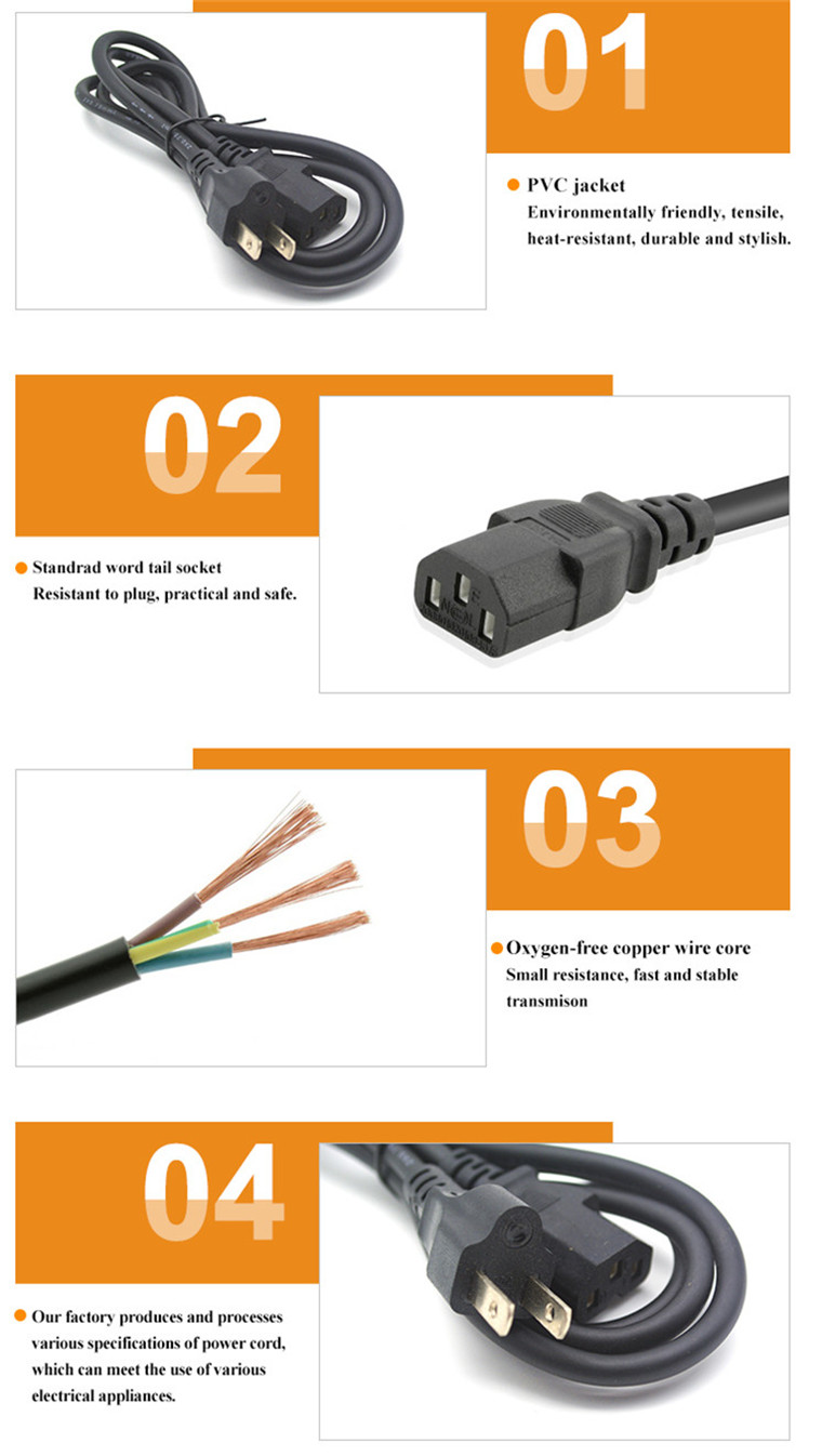 American Standard Power Plug Core Black Power Cord Plug for Laptop Computer Monitor TV IEC C13 C5