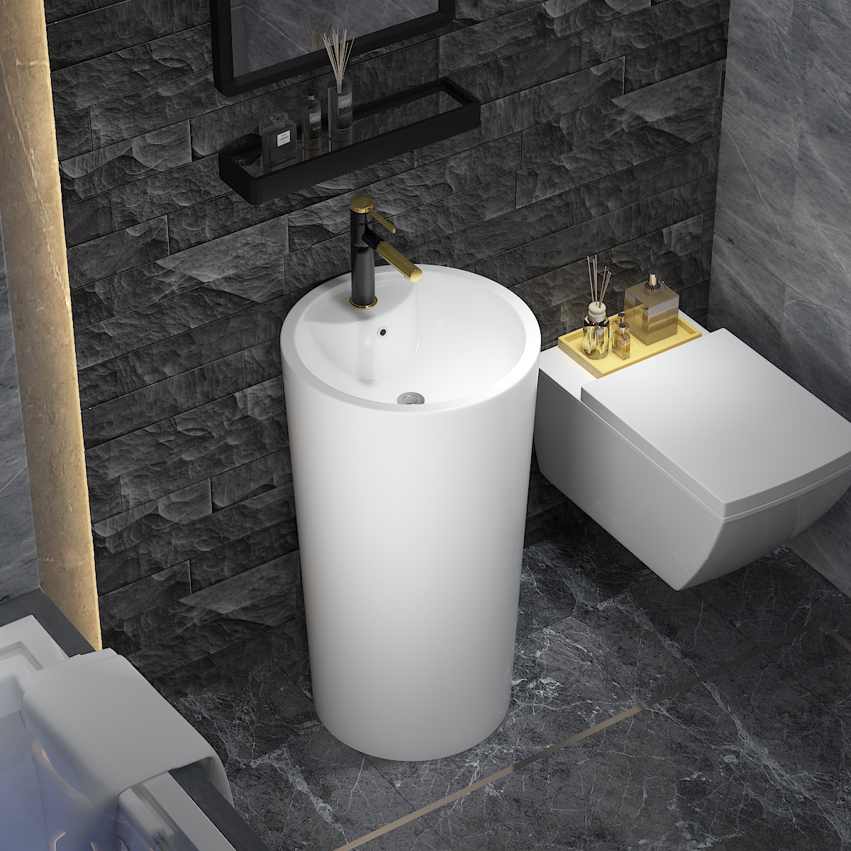  Wide Bowl Ceramic Pedestal Basin Freestanding Sink Frost Proof Custom Color Custom Packaging