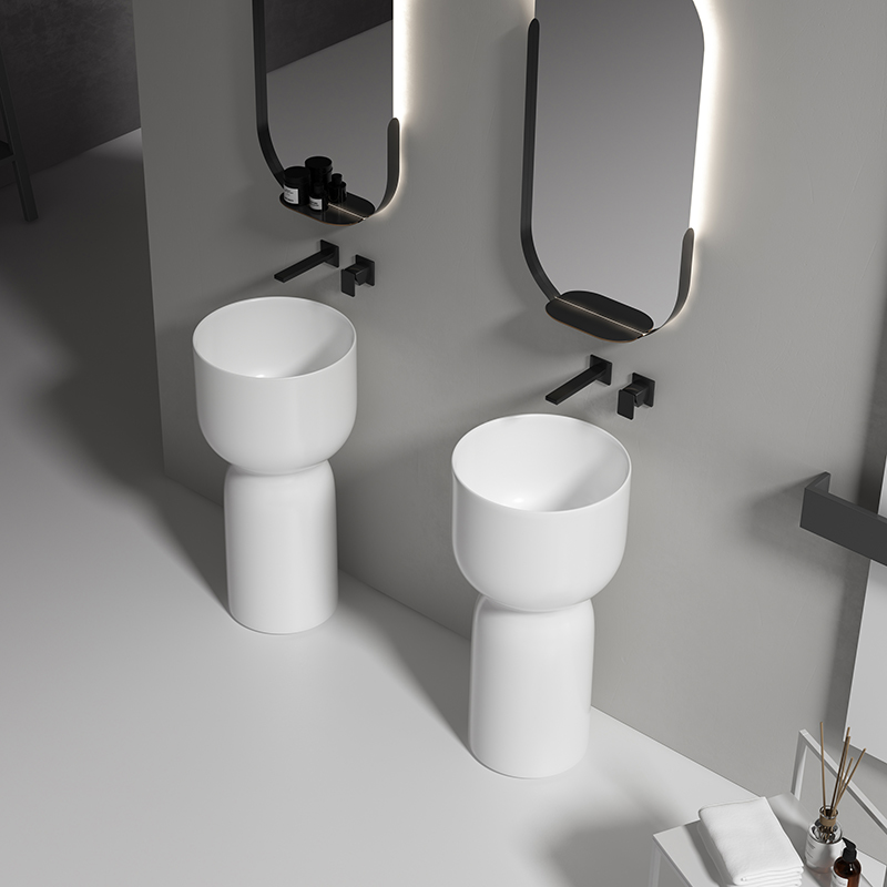 Ceramic Pedestal Basin Freestanding Wash Basin Custom Packaging OEM For Renovation Projects