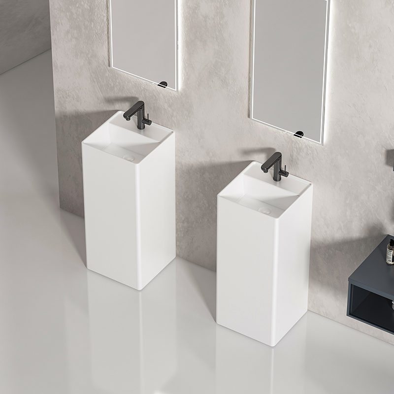 Modern White Ceramic Pedestal Sink Freestanding Floor Wash Basin Custom Color Box Available For Wholesale Hotel Bathroom Projects