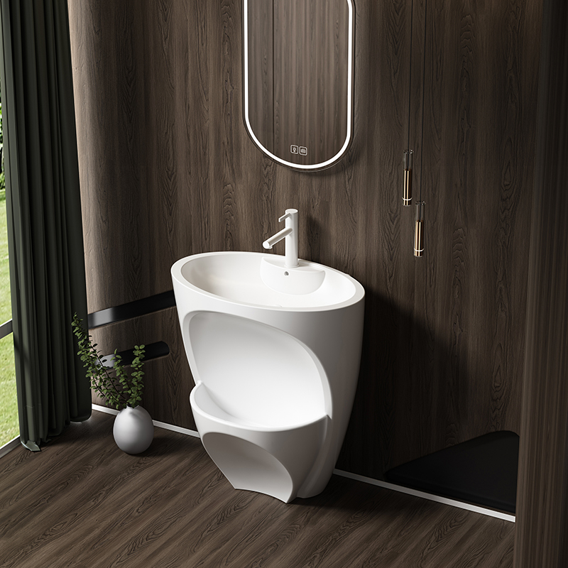 Square Glossy Ceramic Pedestal Basin Floor Mounted Wash Sink Custom Color Box For Commercial Restroom Projects