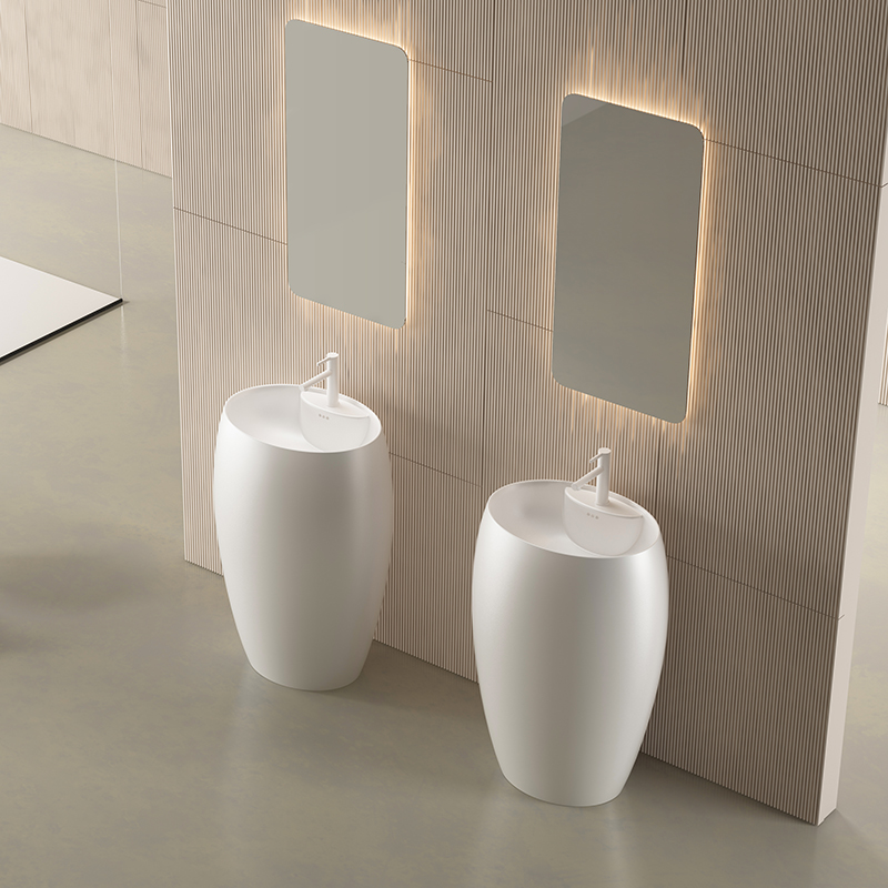 Slim Pedestal Wash Basin Ceramic Freestanding Floor Sink Custom Color Box For Narrow Small Bathroom Projects