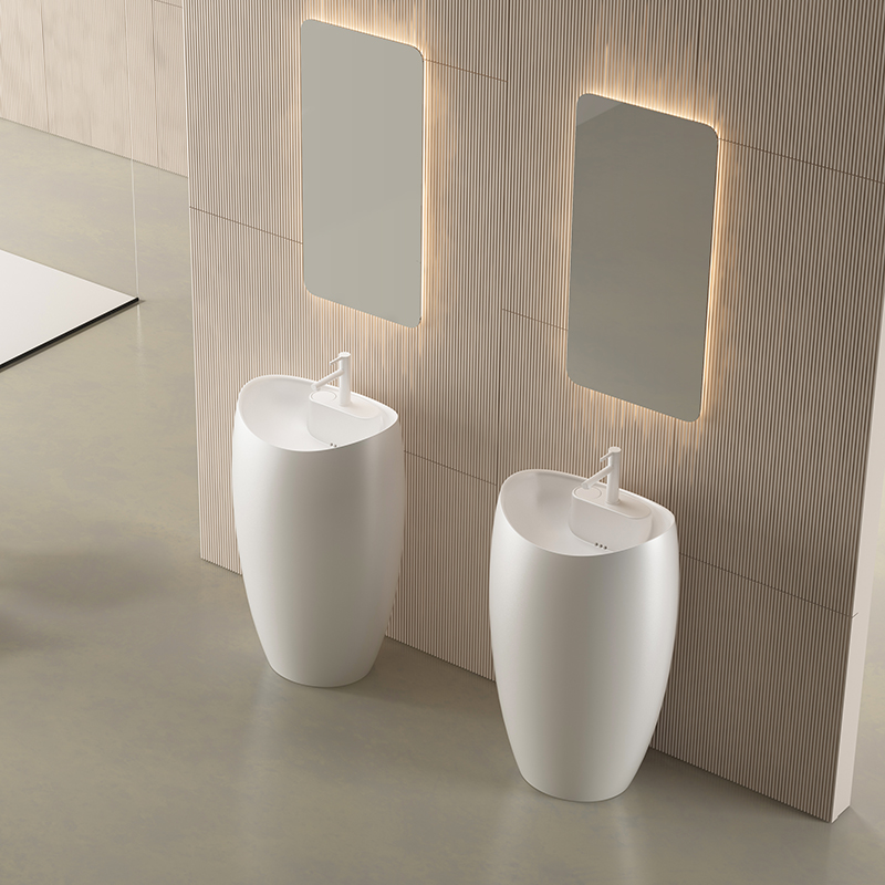 Matte White Ceramic Pedestal Sink Freestanding Integrated Wash Basin Custom Color Box For Apartment Projects