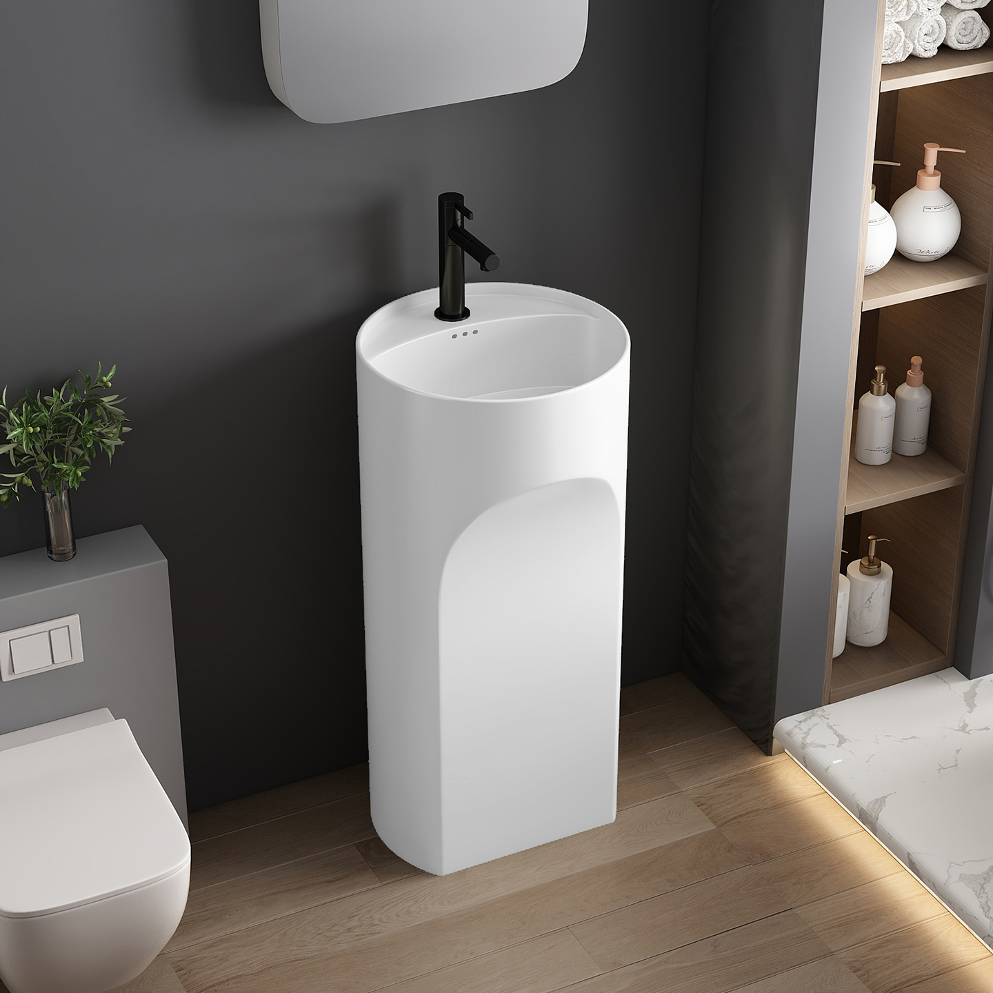 Freestanding Floor Ceramic Pedestal Sink Single Bowl Wash Basin Custom Color Box For Commercial Bathroom Project